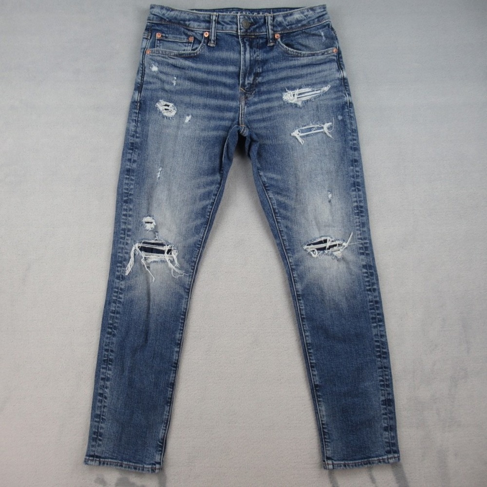 American Eagle Athletic Skinny Jeans Mens 29x30 Blue Distressed Airflex 3552